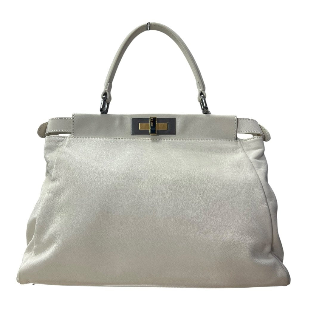 FENDI Calfskin Peekaboo Handbag Off-white Mixed-tone Hardware | Authentic Pre-Owned Luxury