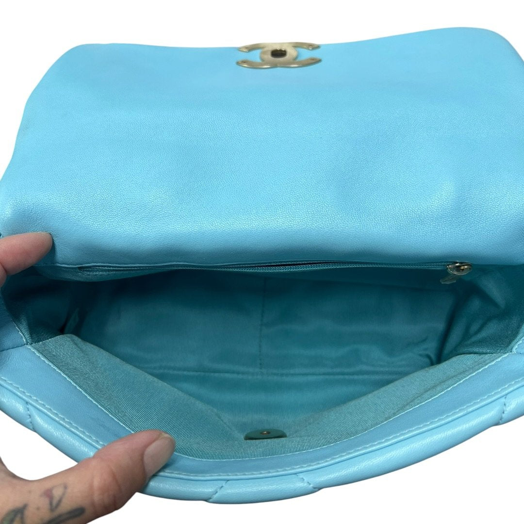 CHANEL Goatskin 19 Flap Bag Shoulder Bag Light Blue Mixed Hardware | Authentic Pre-Owned Luxury