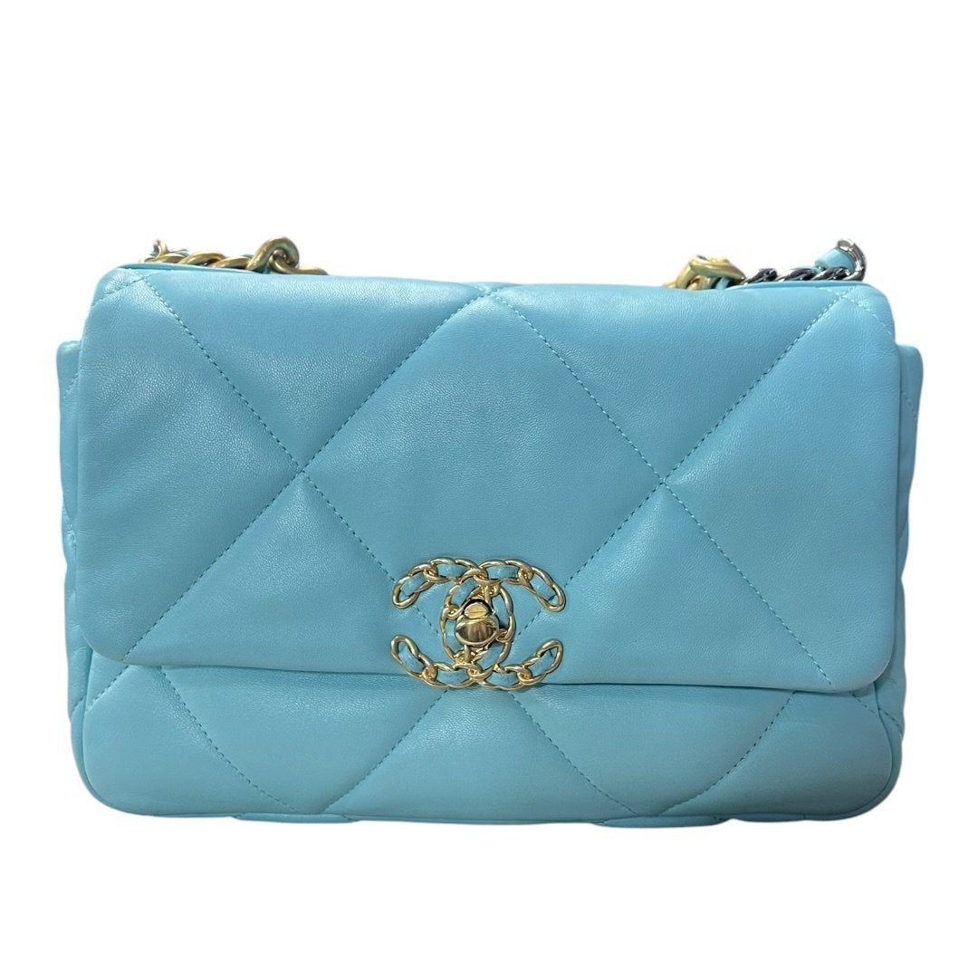CHANEL Goatskin 19 Flap Bag Shoulder Bag Light Blue Mixed Hardware | Authentic Pre-Owned Luxury
