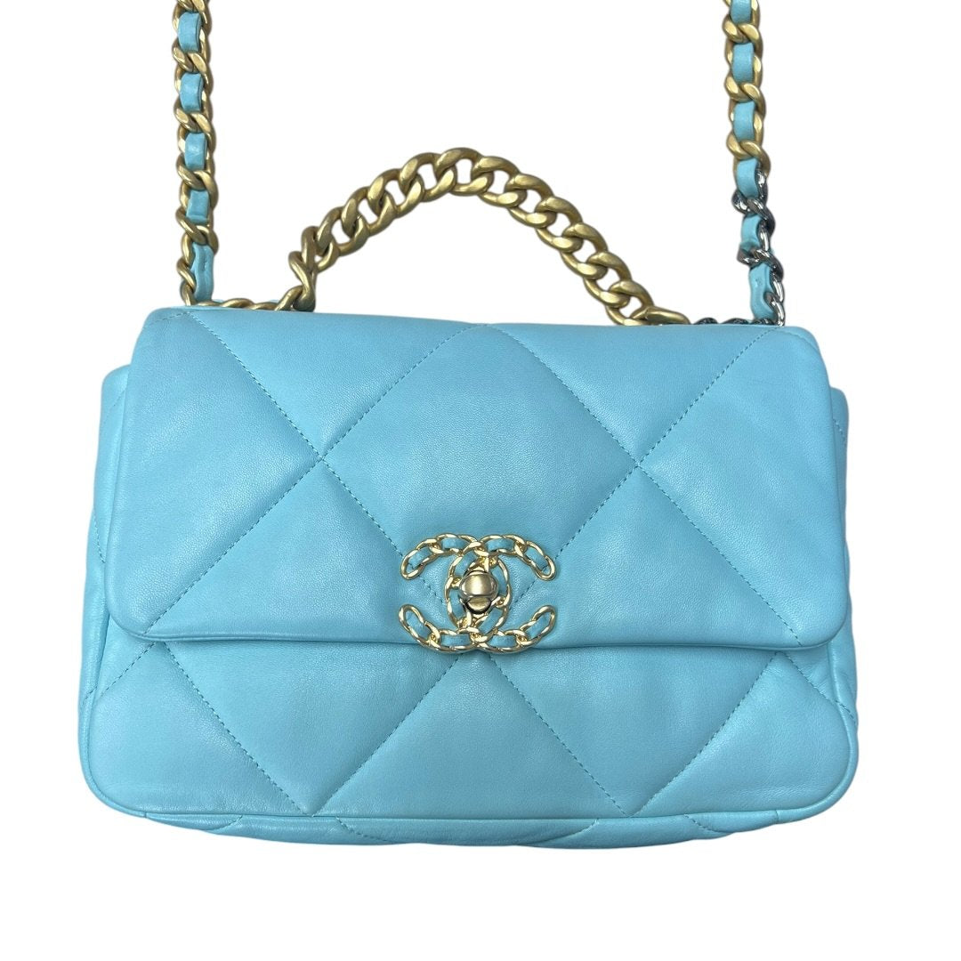 CHANEL Goatskin 19 Flap Bag Shoulder Bag Light Blue Mixed Hardware | Authentic Pre-Owned Luxury