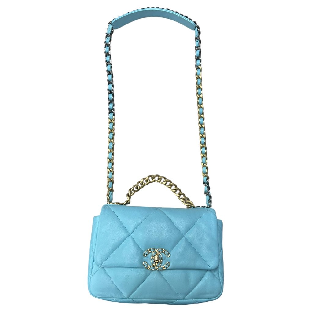 CHANEL Goatskin 19 Flap Bag Shoulder Bag Light Blue Mixed Hardware | Authentic Pre-Owned Luxury