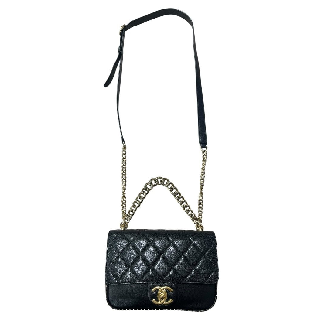 CHANEL Caviar Mini Studded Flap Bag Shoulder Bag Black with Pink Interior Gold Hardware | Authentic Pre-Owned Luxury