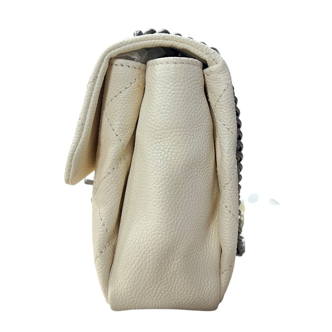 CHANEL Grained Calfskin Classic Flap Shoulder Bag White Gunmetal Hardware | Authentic Pre-Owned Luxury
