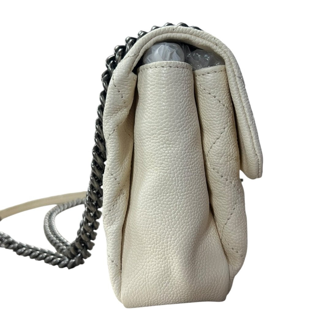 CHANEL Grained Calfskin Classic Flap Shoulder Bag White Gunmetal Hardware | Authentic Pre-Owned Luxury