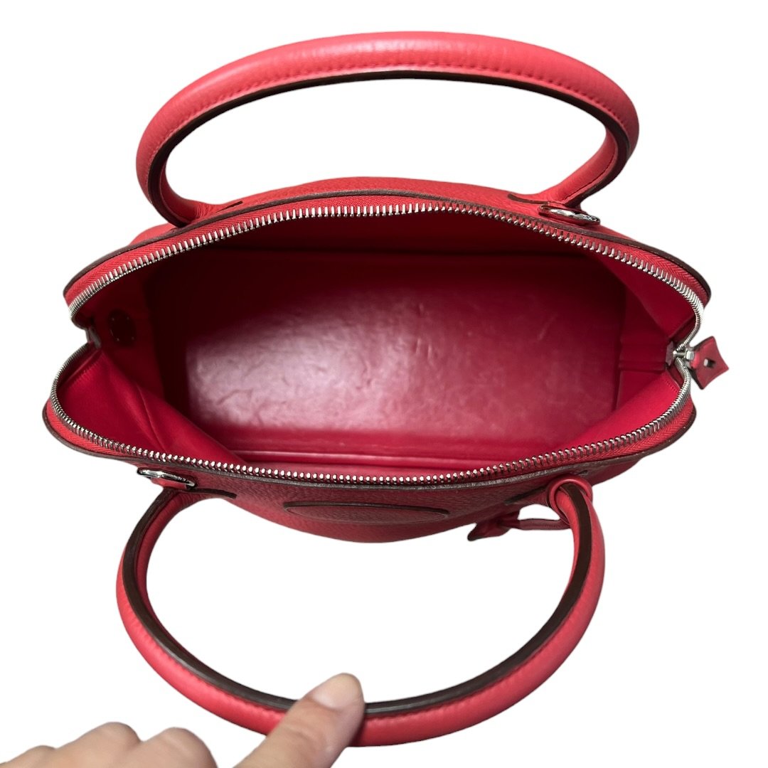 HERMES Clemence Bolide 31 Handbag Red Silver Hardware | Authentic Pre-Owned Luxury