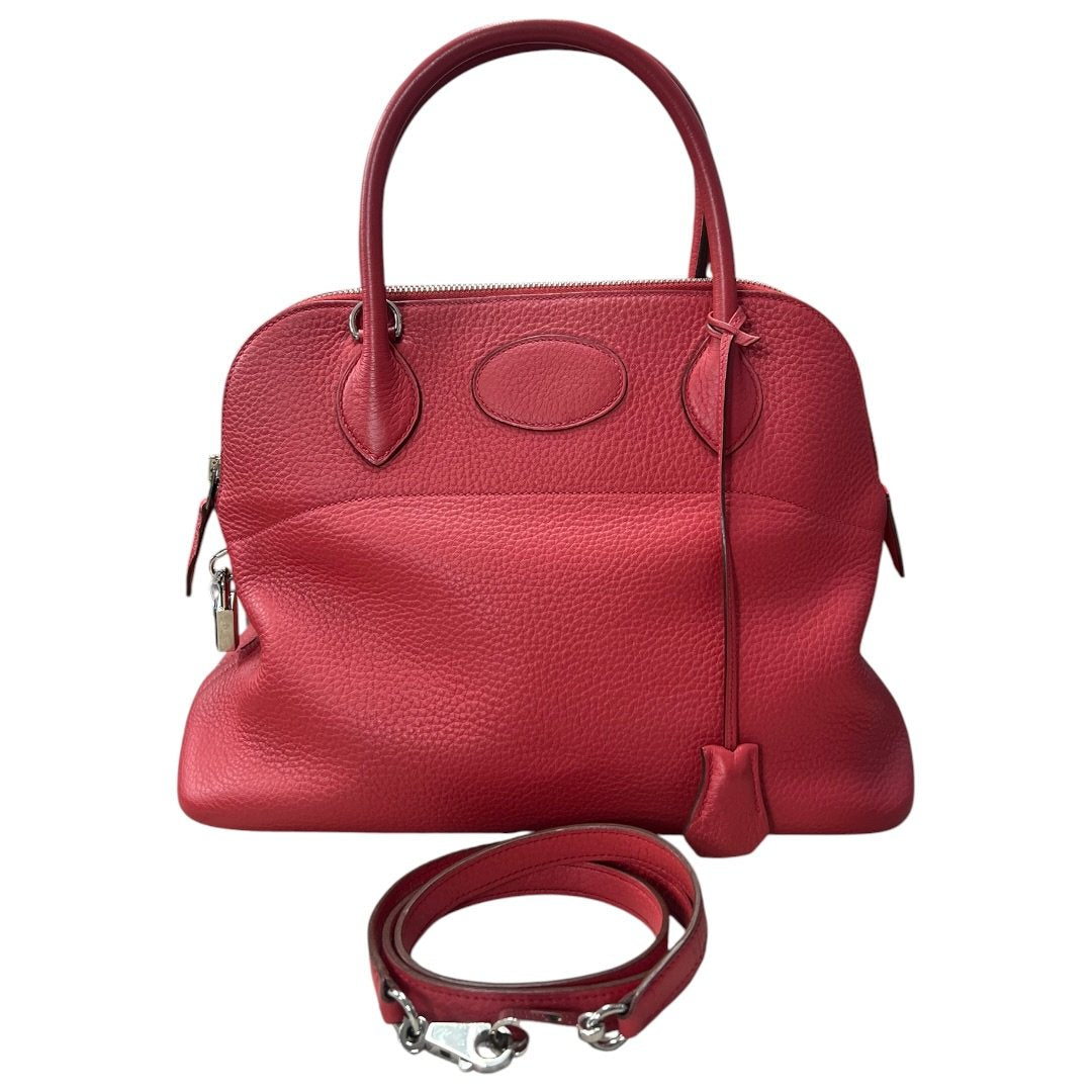 HERMES Clemence Bolide 31 Handbag Red Silver Hardware | Authentic Pre-Owned Luxury