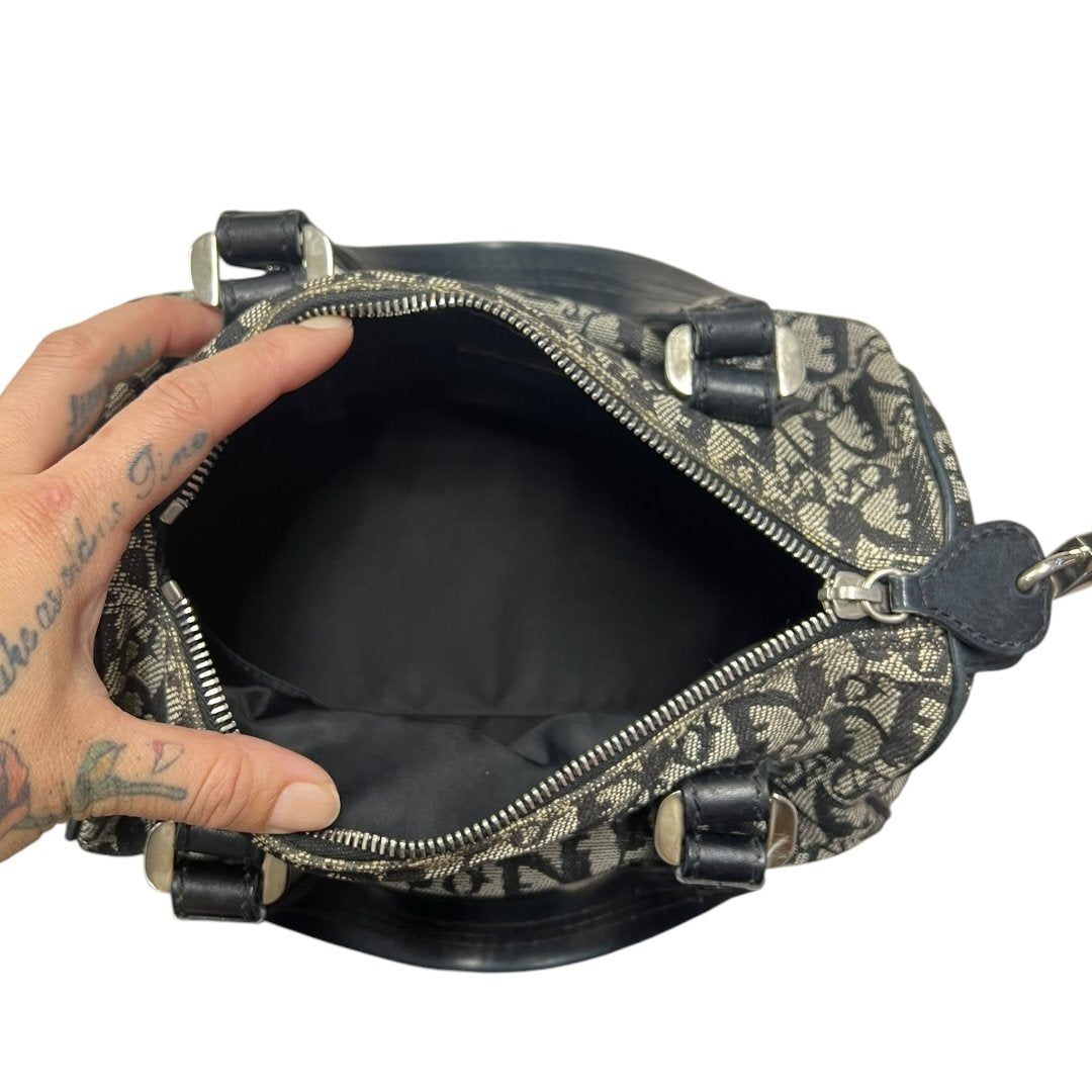 DIOR Dior Oblique Canvas Trotter Boston Bag Handbag Black, Grey Silver Hardware | Authentic Pre-Owned Luxury