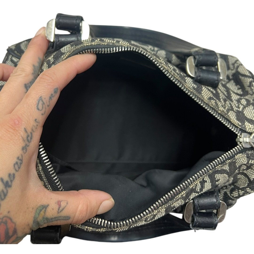 DIOR Dior Oblique Canvas Trotter Boston Bag Handbag Black, Grey Silver Hardware | Authentic Pre-Owned Luxury