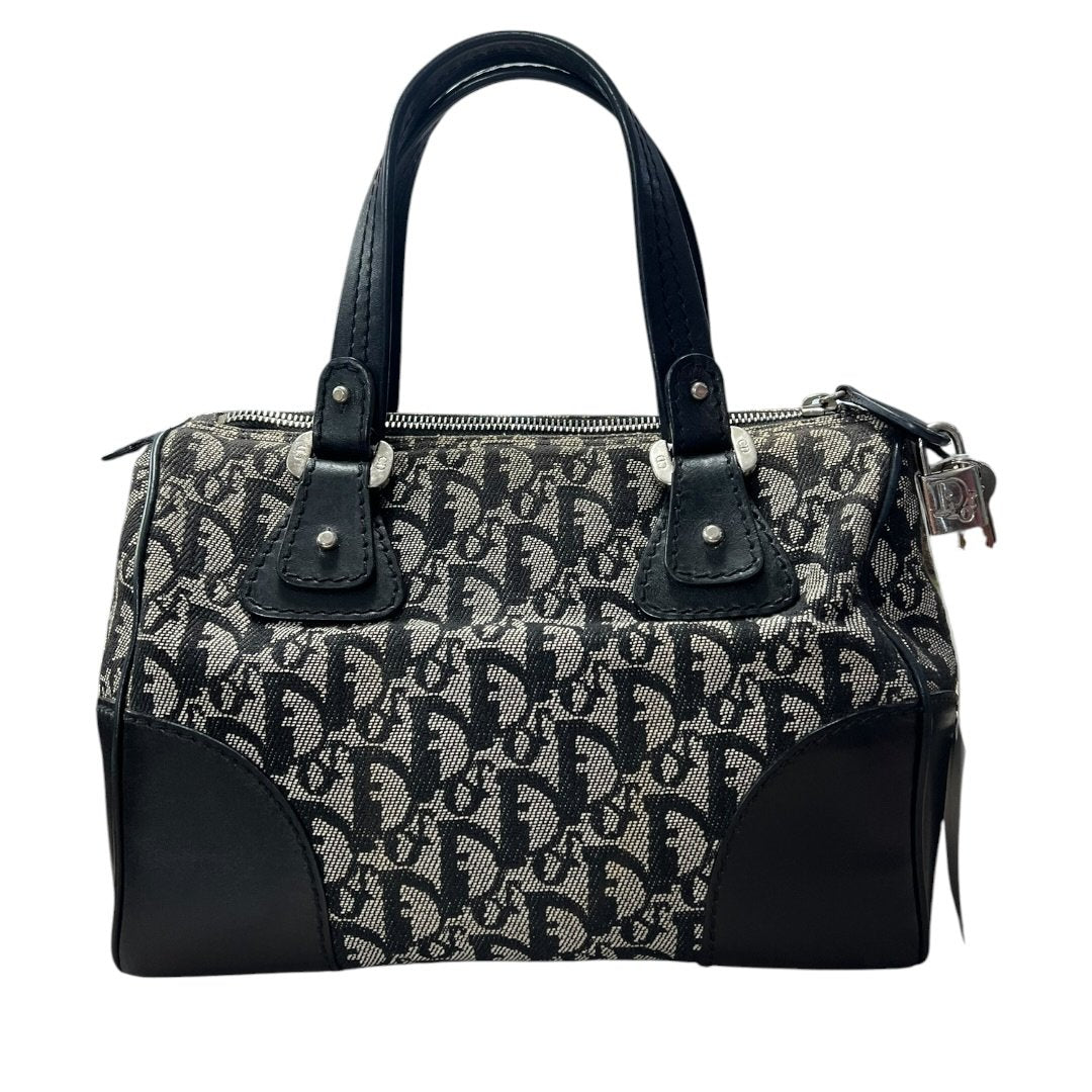 DIOR Dior Oblique Canvas Trotter Boston Bag Handbag Black, Grey Silver Hardware | Authentic Pre-Owned Luxury