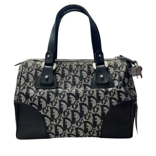 DIOR Dior Oblique Canvas Trotter Boston Bag Handbag Black, Grey Silver Hardware | Authentic Pre-Owned Luxury