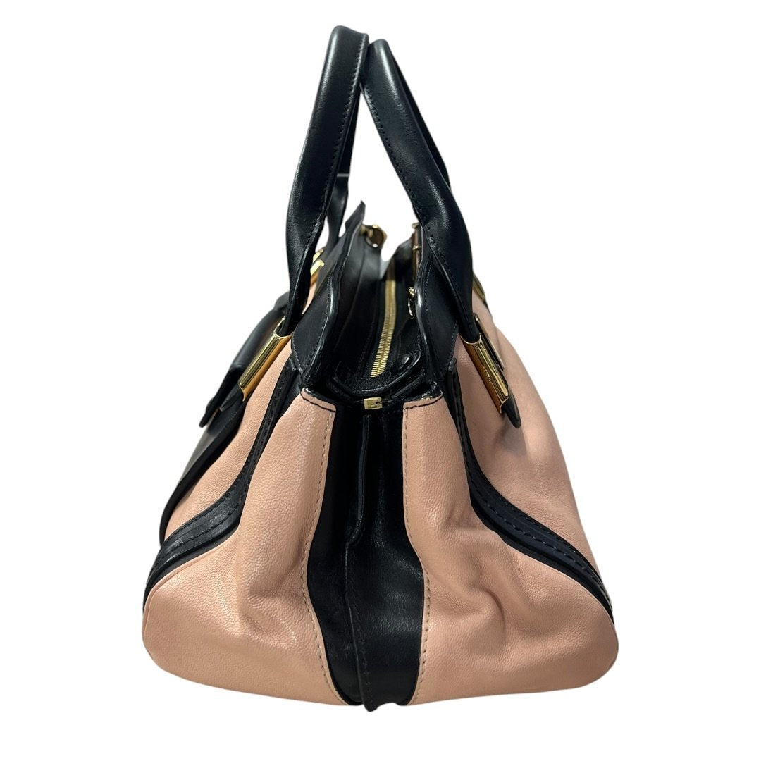 CHLOÉ Calfskin Baylee Handbag Black and Blush Pink Gold Hardware | Authentic Pre-Owned Luxury