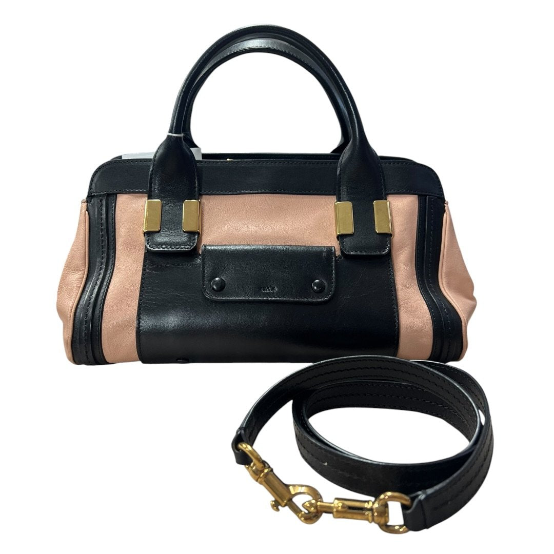 CHLOÉ Calfskin Baylee Handbag Black and Blush Pink Gold Hardware | Authentic Pre-Owned Luxury