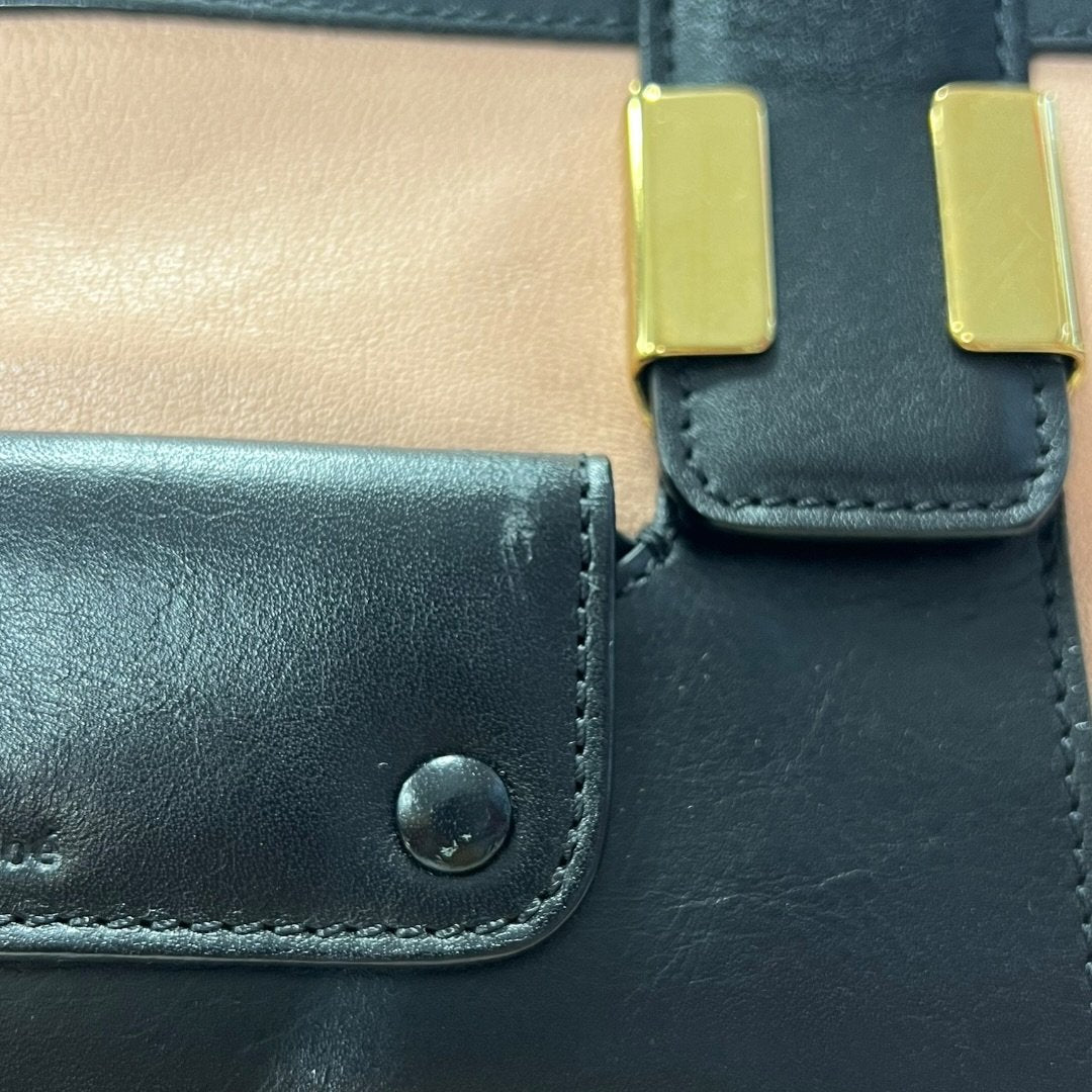 CHLOÉ Calfskin Baylee Handbag Black and Blush Pink Gold Hardware | Authentic Pre-Owned Luxury