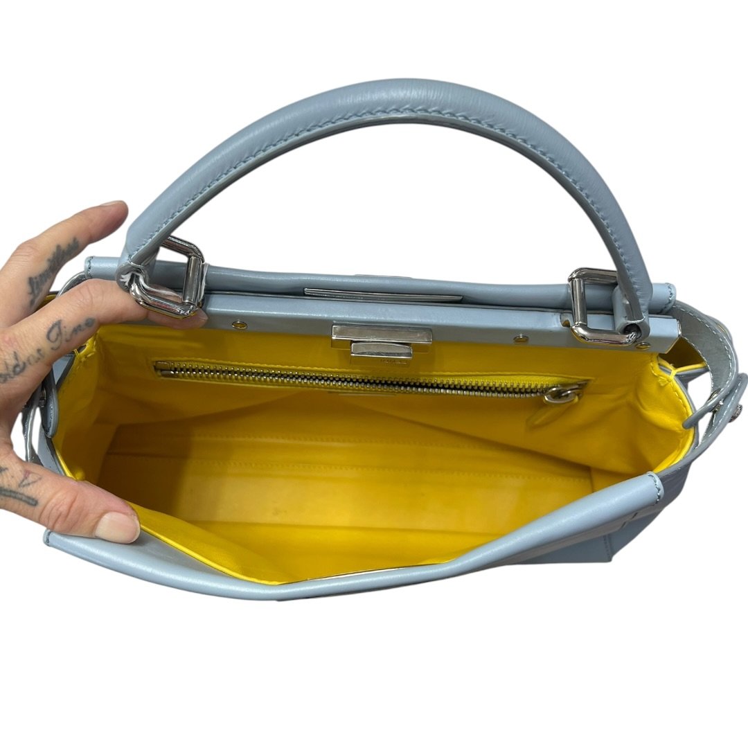 FENDI Calfskin Peekaboo Handbag Light Blue with Yellow Lining Silver Hardware | Authentic Pre-Owned Luxury