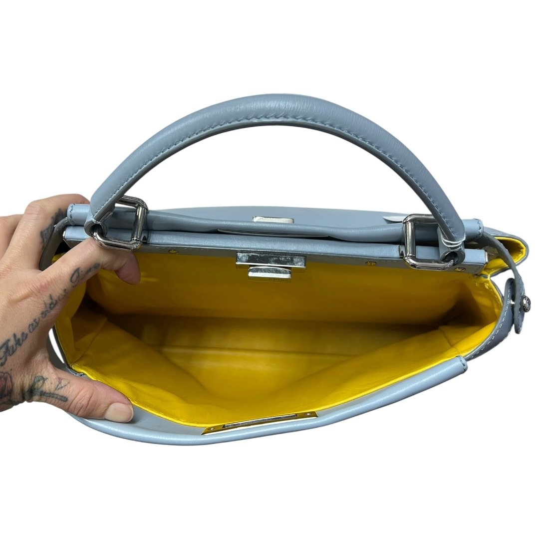 FENDI Calfskin Peekaboo Handbag Light Blue with Yellow Lining Silver Hardware | Authentic Pre-Owned Luxury