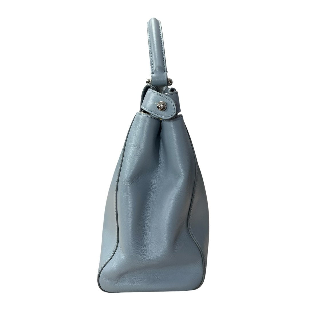 FENDI Calfskin Peekaboo Handbag Light Blue with Yellow Lining Silver Hardware | Authentic Pre-Owned Luxury