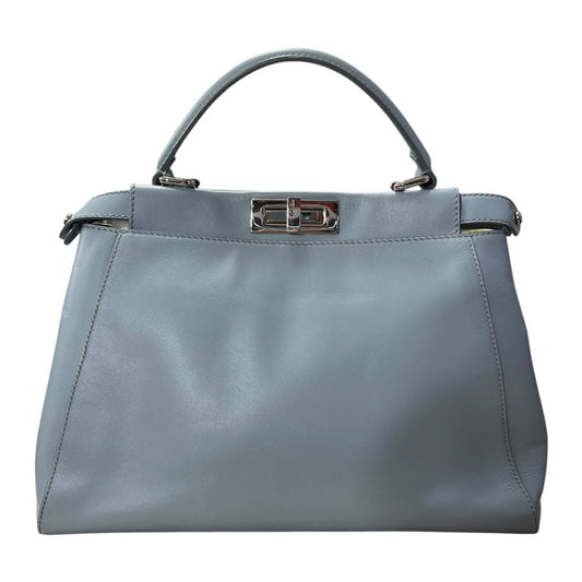 FENDI Calfskin Peekaboo Handbag Light Blue with Yellow Lining Silver Hardware | Authentic Pre-Owned Luxury