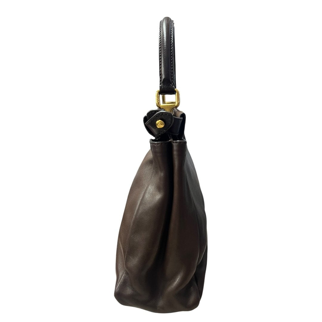 FENDI Leather Peekaboo Handbag Brown Gold Hardware | Authentic Pre-Owned Luxury