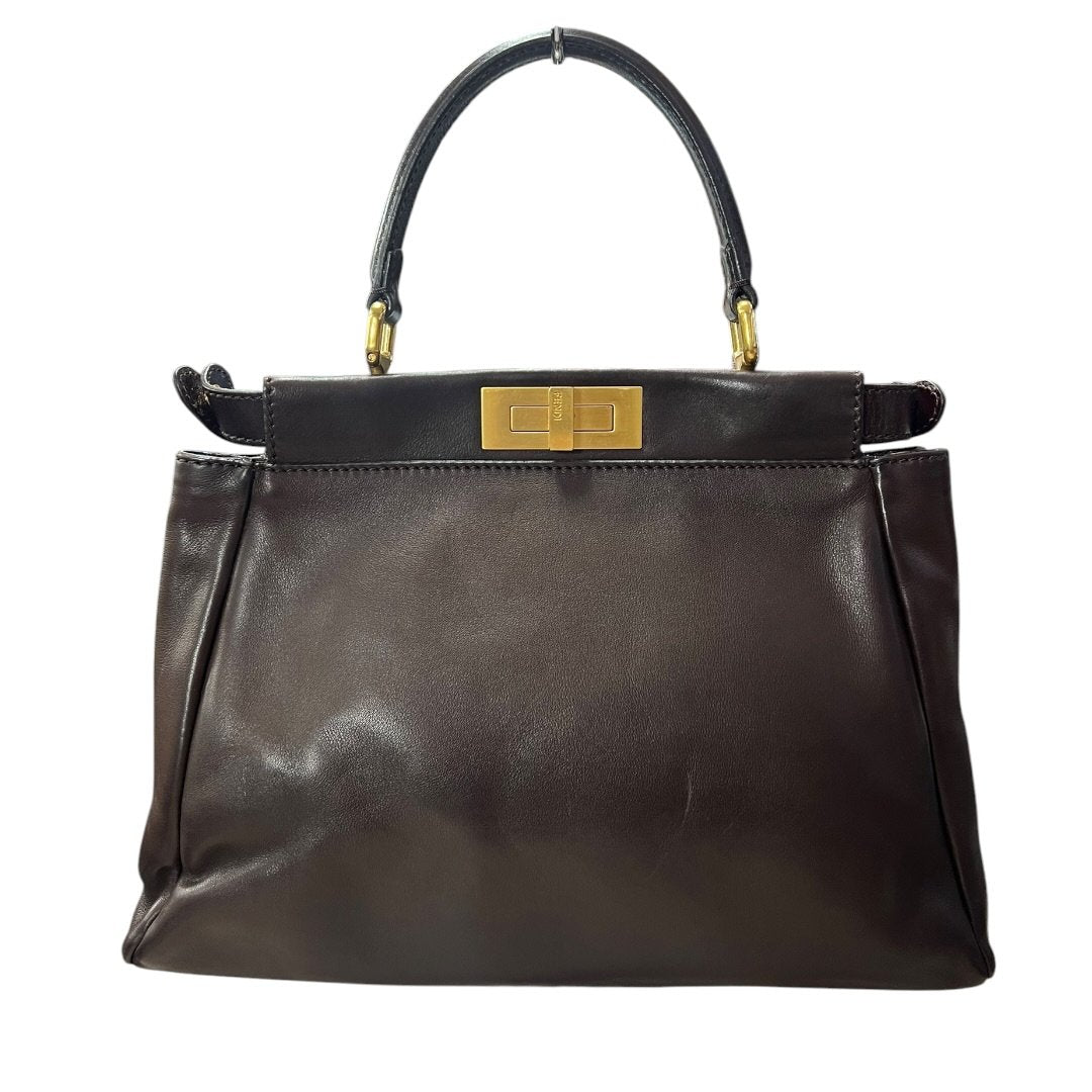 FENDI Leather Peekaboo Handbag Brown Gold Hardware | Authentic Pre-Owned Luxury