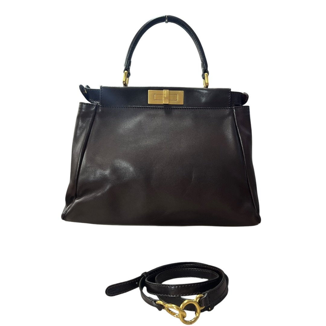 FENDI Leather Peekaboo Handbag Brown Gold Hardware | Authentic Pre-Owned Luxury