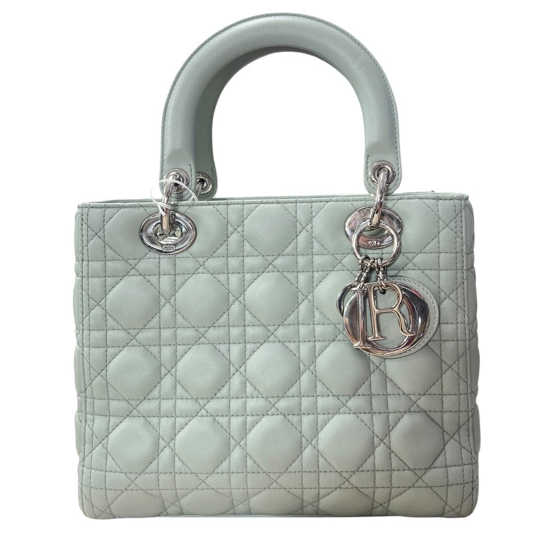 DIOR Lambskin Lady Dior Handbag Mint Green Silver Hardware | Authentic Pre-Owned Luxury