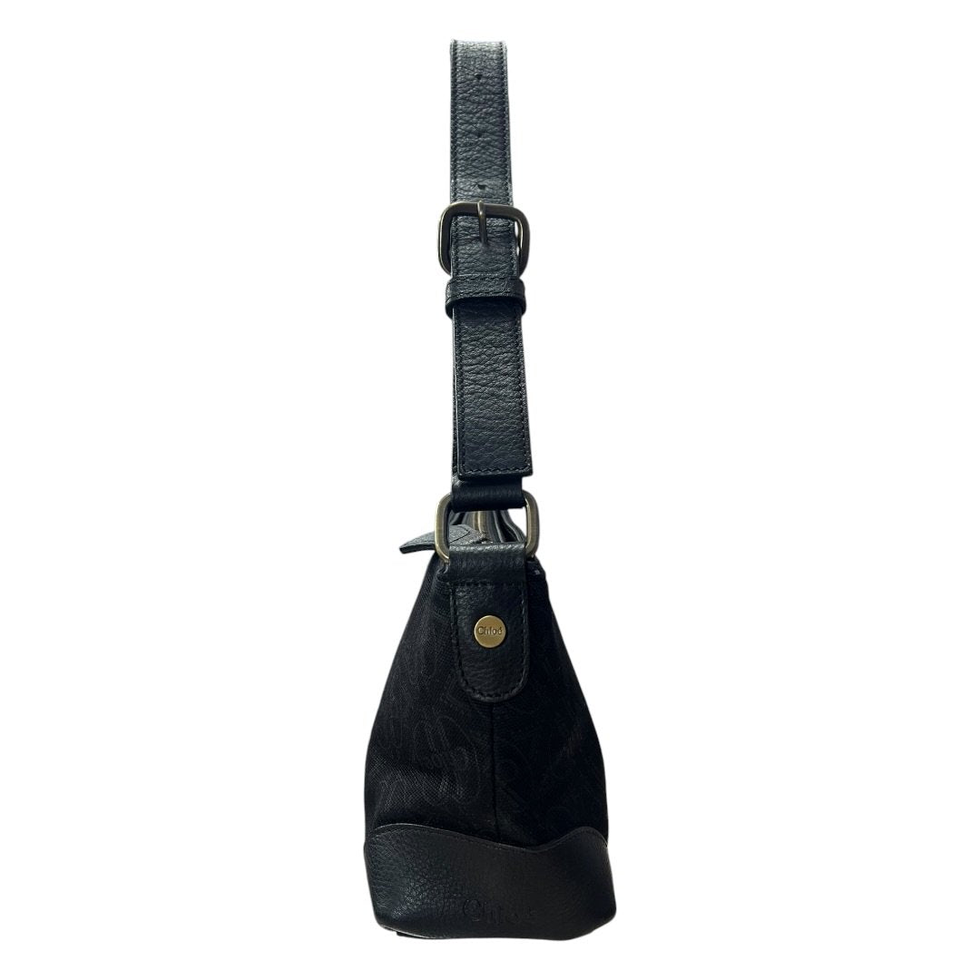 CHLOE Monogram Jacquard Shoulder Bag Black Gold-tone Hardware | Authentic Pre-Owned Luxury