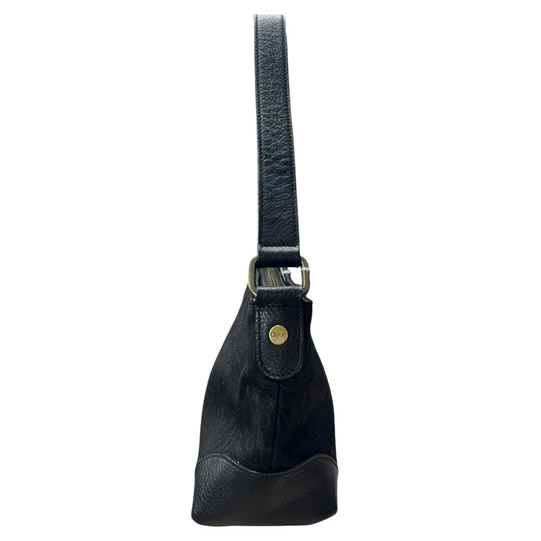 CHLOE Monogram Jacquard Shoulder Bag Black Gold-tone Hardware | Authentic Pre-Owned Luxury