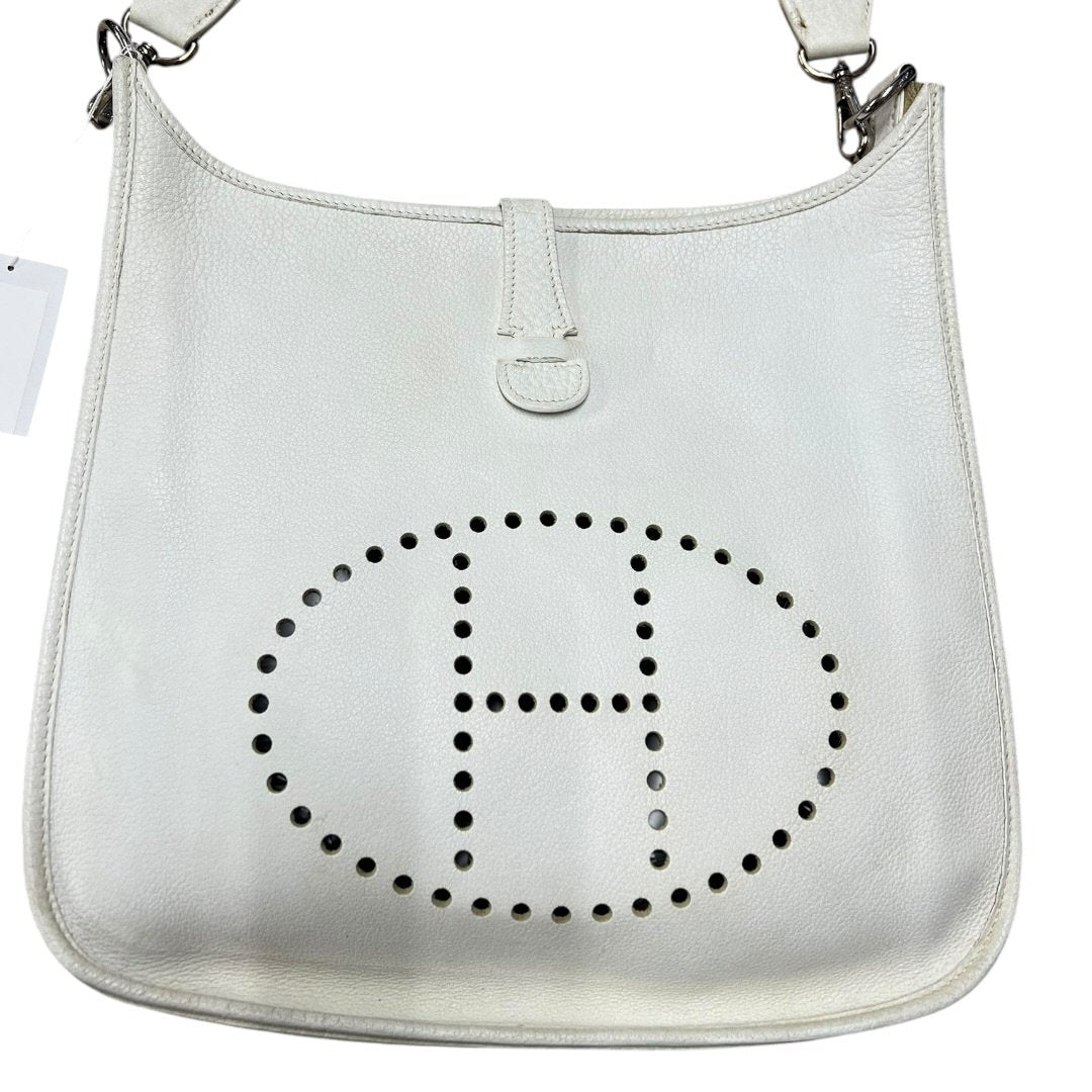 HERMES Clemence, Canvas Evelyne Shoulder Bag Off-White Silver Hardware | Authentic Pre-Owned Luxury