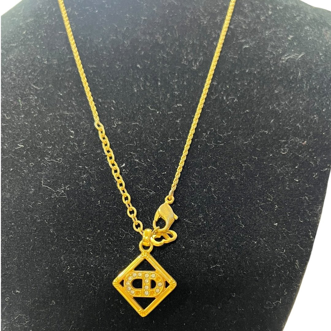 CHRISTIAN DIOR Metal, Rhinestone CD Logo Pendant Necklace N/A Gold Gold Hardware | Authentic Pre-Owned Luxury