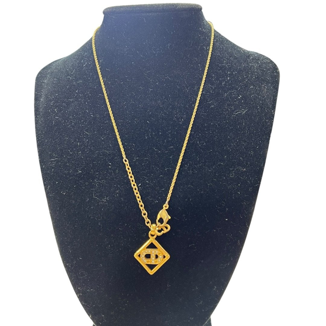 CHRISTIAN DIOR Metal, Rhinestone CD Logo Pendant Necklace N/A Gold Gold Hardware | Authentic Pre-Owned Luxury