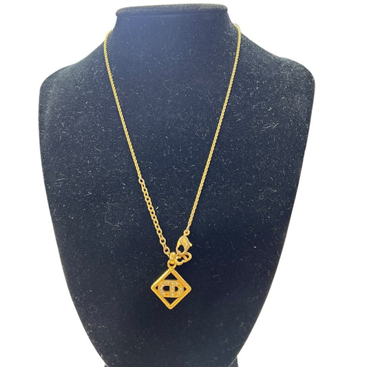 CHRISTIAN DIOR Metal, Rhinestone CD Logo Pendant Necklace N/A Gold Gold Hardware | Authentic Pre-Owned Luxury