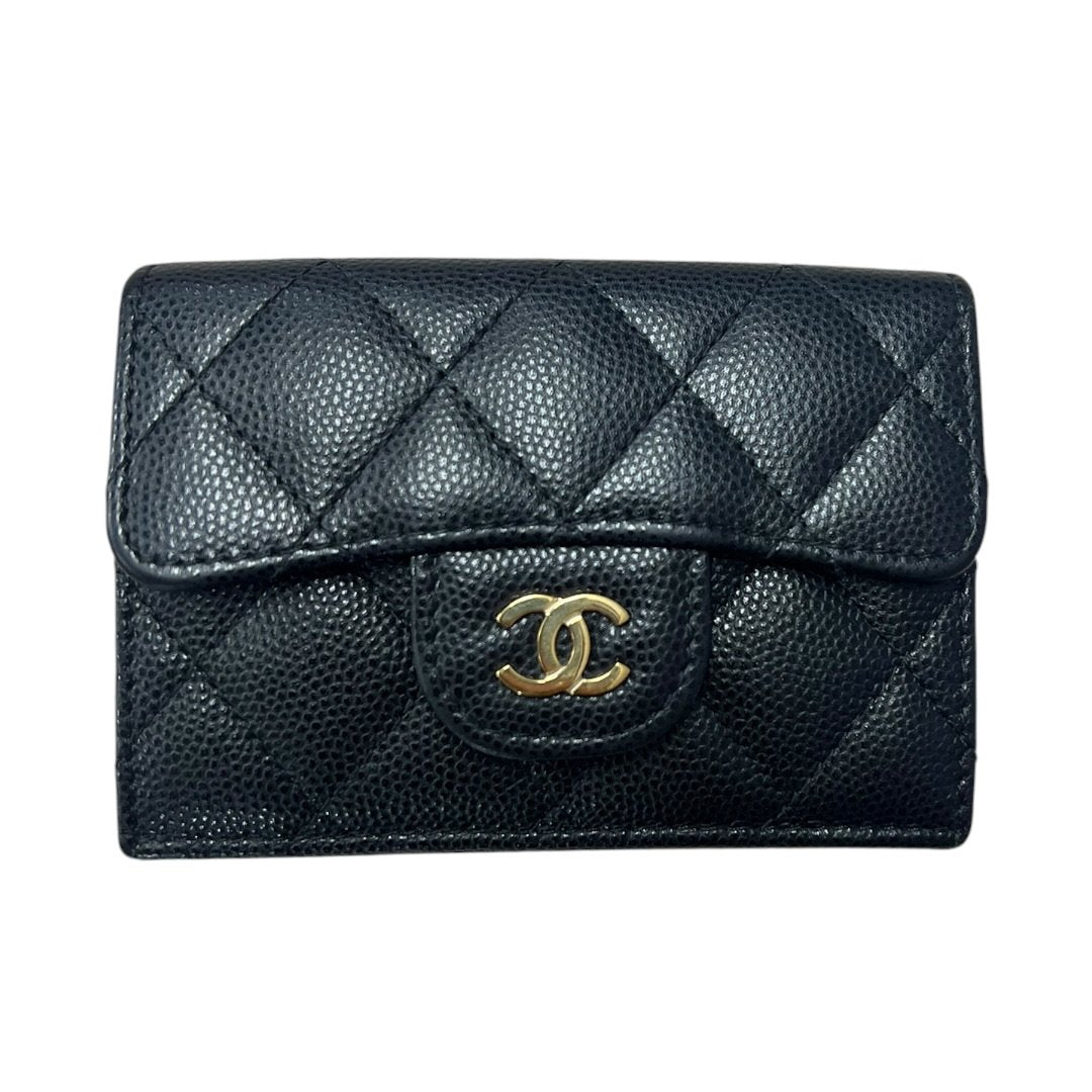 CHANEL Caviar Leather Classic Flap Trifold Wallet Wallet Black / Burgundy Gold Hardware | Authentic Pre-Owned Luxury