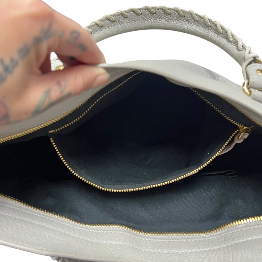 BALENCIAGA Lambskin City Bag Handbag Grey Gold Hardware | Authentic Pre-Owned Luxury