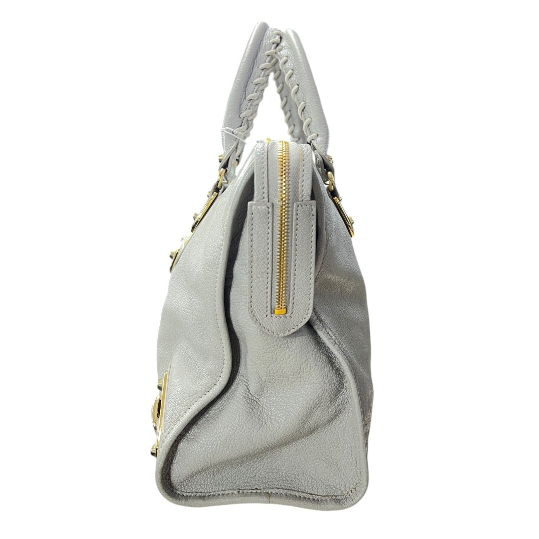 BALENCIAGA Lambskin City Bag Handbag Grey Gold Hardware | Authentic Pre-Owned Luxury