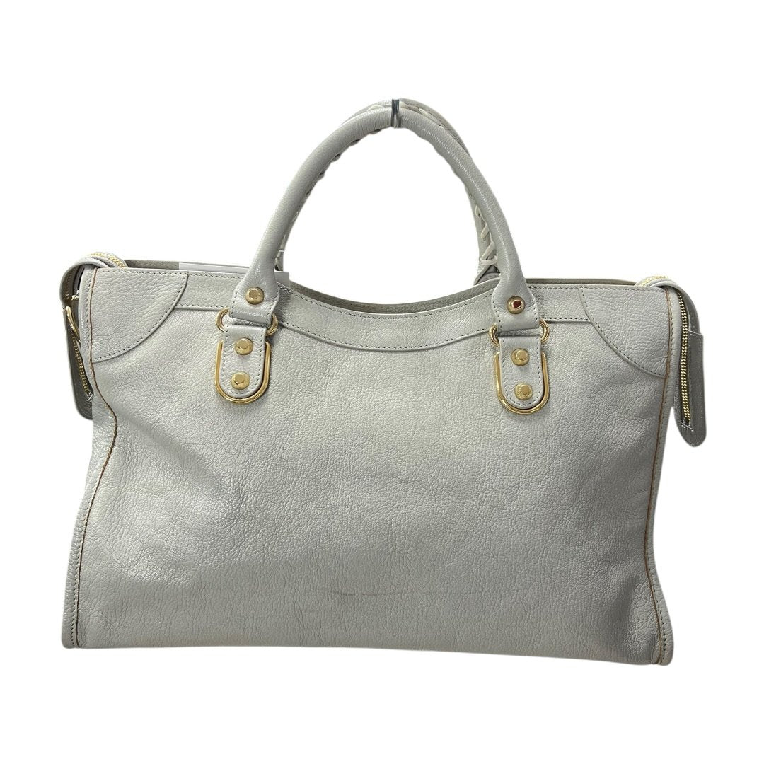 BALENCIAGA Lambskin City Bag Handbag Grey Gold Hardware | Authentic Pre-Owned Luxury