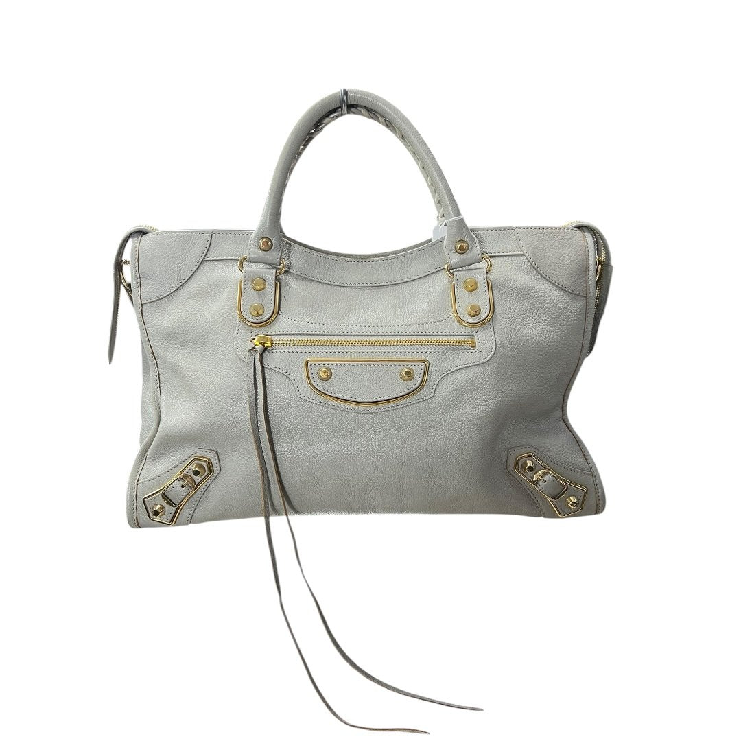 BALENCIAGA Lambskin City Bag Handbag Grey Gold Hardware | Authentic Pre-Owned Luxury