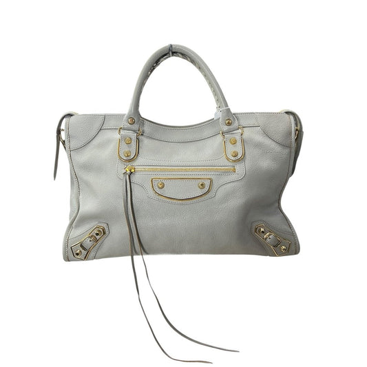 BALENCIAGA Lambskin City Bag Handbag Grey Gold Hardware | Authentic Pre-Owned Luxury