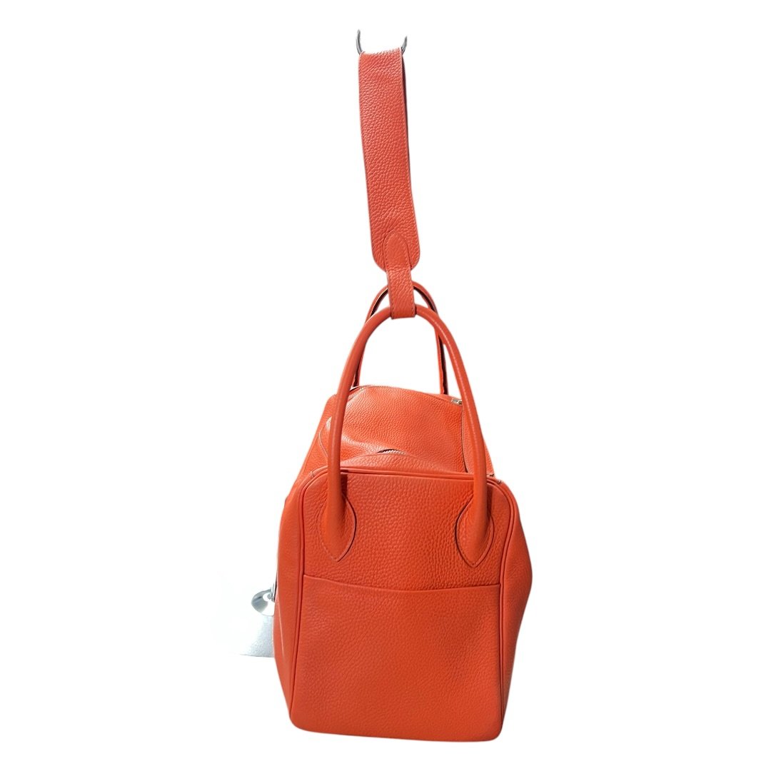 HERMES Clemence Lindy 30 Shoulder Bag Orange Silver Hardware | Authentic Pre-Owned Luxury