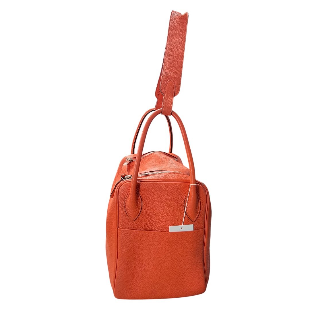 HERMES Clemence Lindy 30 Shoulder Bag Orange Silver Hardware | Authentic Pre-Owned Luxury