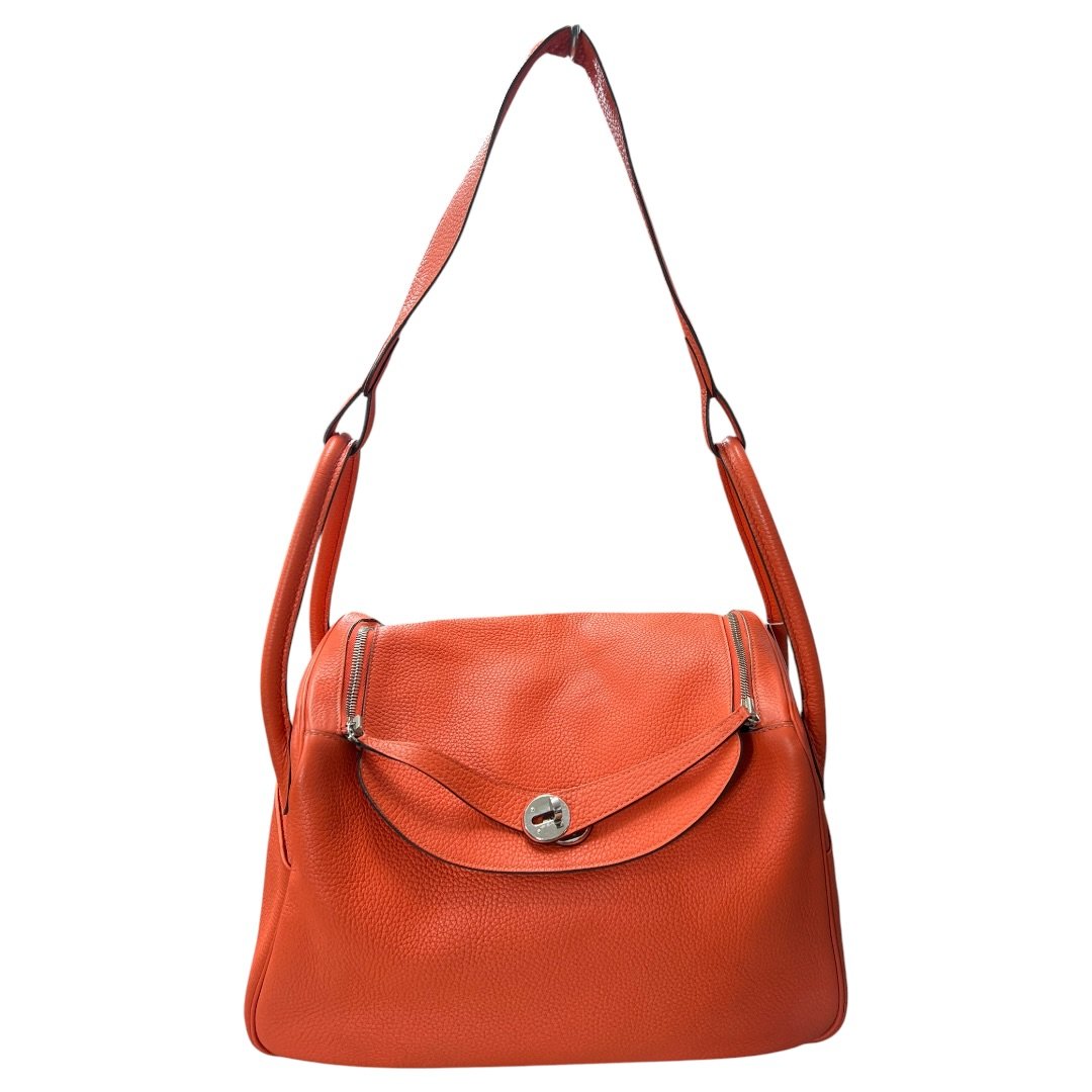HERMES Clemence Lindy 30 Shoulder Bag Orange Silver Hardware | Authentic Pre-Owned Luxury