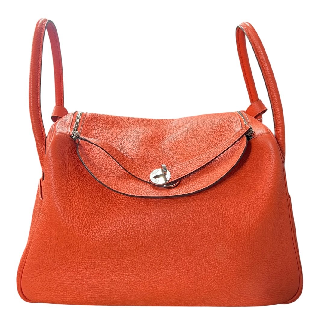 HERMES Clemence Lindy 30 Shoulder Bag Orange Silver Hardware | Authentic Pre-Owned Luxury