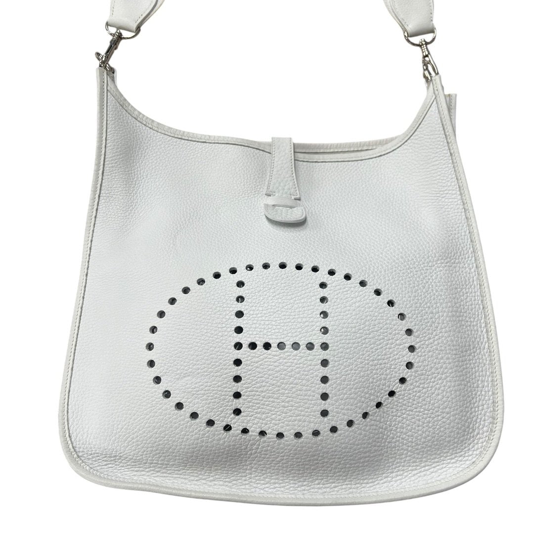HERMES Clemence, Canvas Evelyne III PM Shoulder Bag White Silver Hardware | Authentic Pre-Owned Luxury