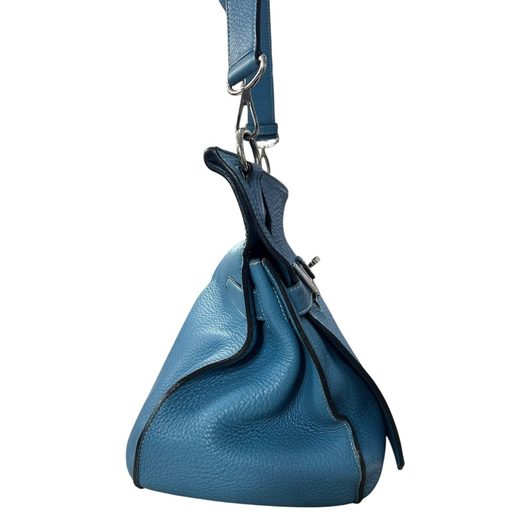 HERMES Clemence Lindy Handbag Blue Silver Hardware | Authentic Pre-Owned Luxury