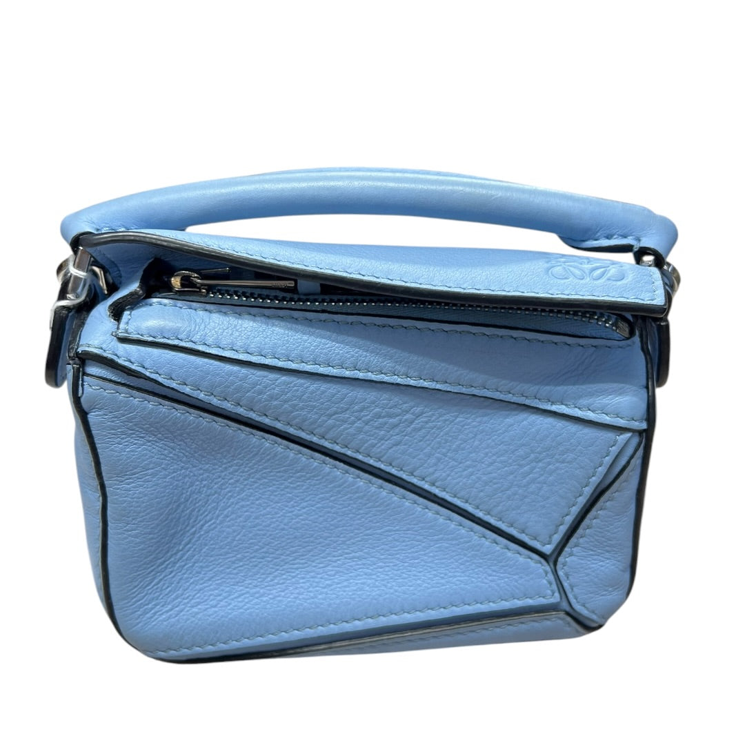 LOEWE Calfskin Puzzle Nano 2WAY Shoulder Bag Handbag Light Blue Silver Hardware - LOEWE