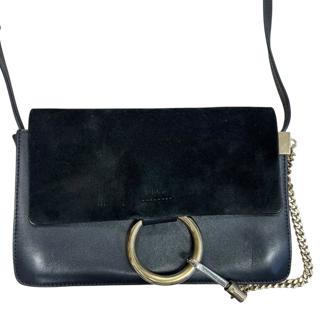 CHLOE Suede Calfskin Faye Shoulder Bag Black Gold Hardware | Authentic Pre-Owned Luxury