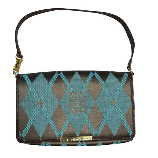 GIVENCHY Argyle Check Jacquard One Shoulder Bag Brown Blue Gold Hardware | Authentic Pre-Owned Luxury
