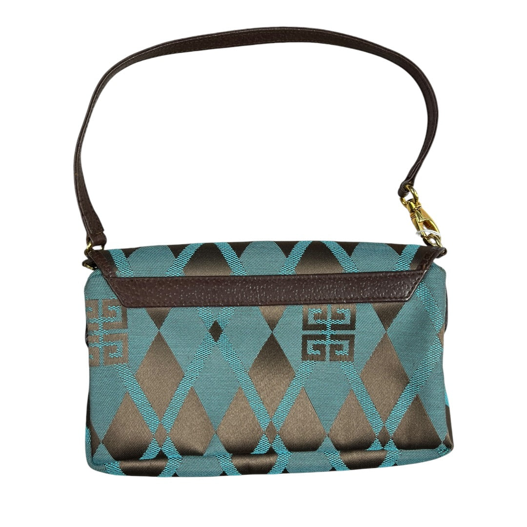 GIVENCHY Argyle Check Jacquard One Shoulder Bag Brown Blue Gold Hardware | Authentic Pre-Owned Luxury