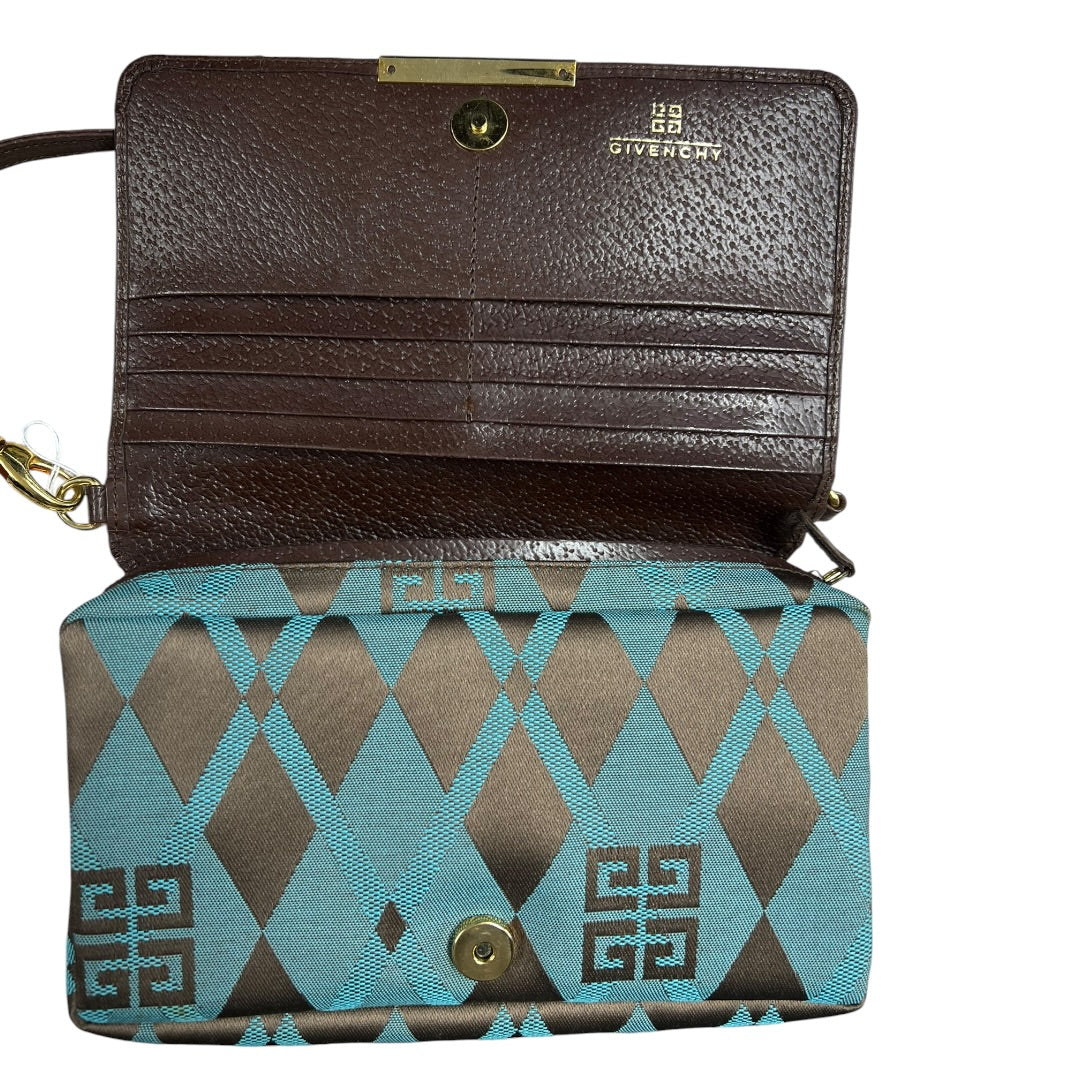GIVENCHY Argyle Check Jacquard One Shoulder Bag Brown Blue Gold Hardware | Authentic Pre-Owned Luxury