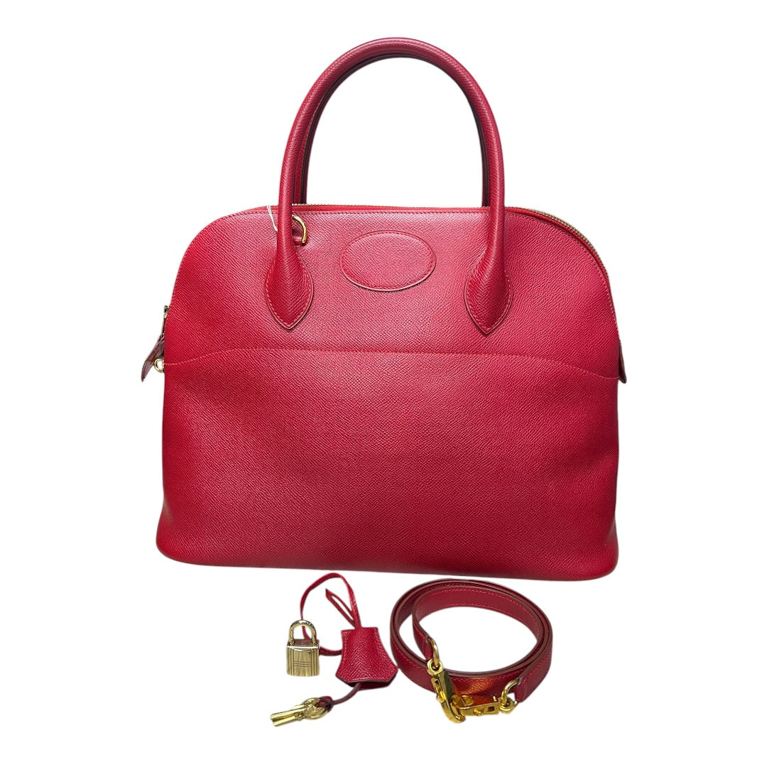 HERMES Courchevel Bolide Handbag Red Gold Hardware