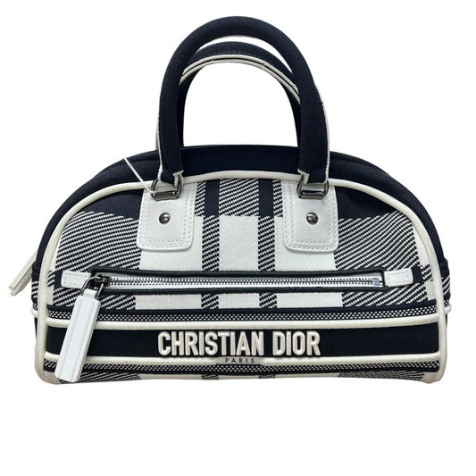 CHRISTIAN DIOR Check Jacquard Vibe Bowling Bag Black White Silver Hardware | Authentic Pre-Owned Luxury